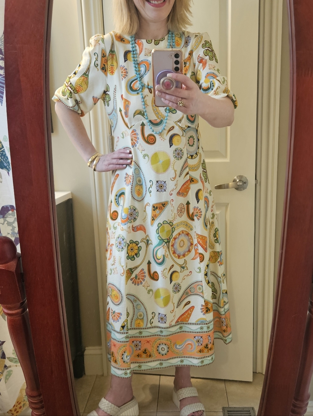 Boho Chic Abstract Print Midi Dress | Puff Sleeve | Anthropologie/Alémais Style